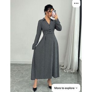 SHEIN Fall Black and White Plaid Maxi Dress for